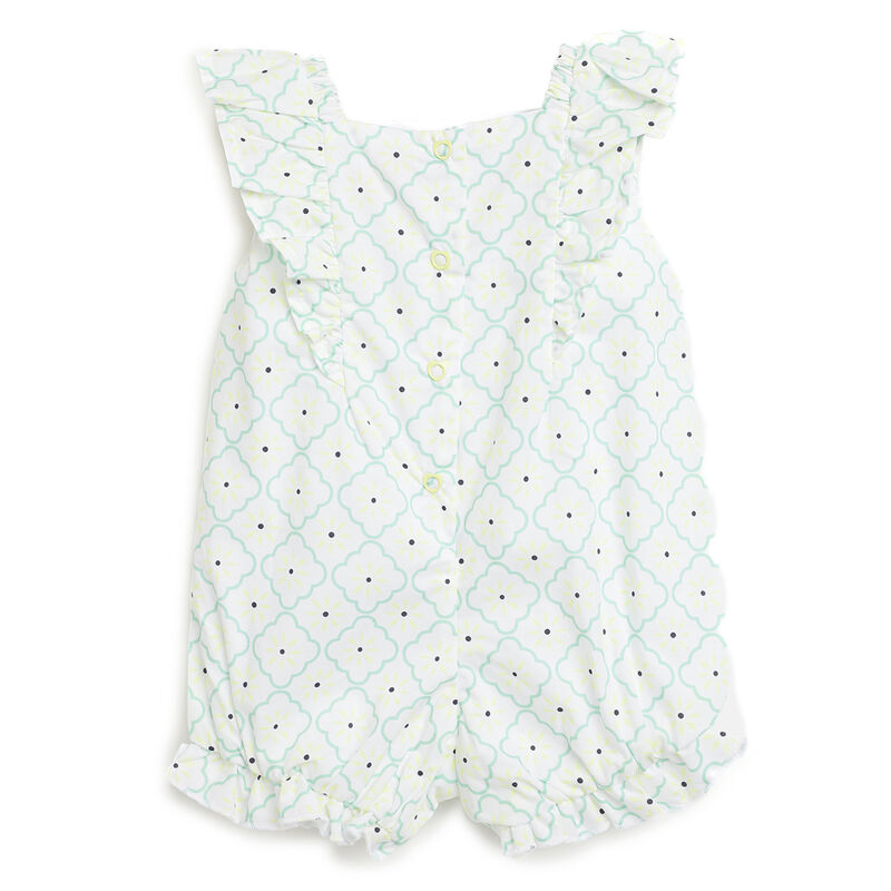 Girls White and Yellow Printed Short Sleeve Rompers image number 1
